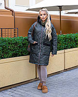 Женская куртка удлиненная зимняя больших размеров 52-54,56-58,60-62,64-66 хаки
