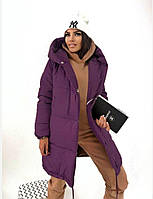 Теплющая зимняя куртка женская -пуховик с капюшоном Размеры 42, 44, 46, 48, 50,52, 54, 56 фиолетовая
