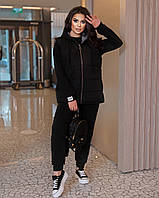 Женский спортивный костюм тройка с жилетом на синтепоне черный. Размеры 50-52, 54-56, 58-60