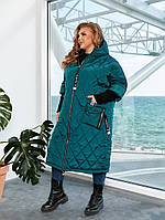Ультрамодная зимняя куртка пальто стеганая больших размеров зеленая. 52-54, 56-58,60-62, 64-66