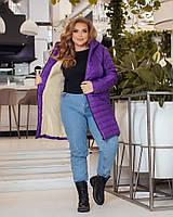 Теплющая женская зимняя куртка-пальто на меху (овчине) больших размеров 56-58 и 60-62 фиолетовая