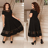 Елегантне красиве жіноче плаття з мереживом великого розміру 42-44, 44-46, 48-50, 52-54, 56-58 чорне