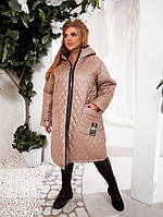 Женская куртка-пальто осень - зима на синтепоне больших размеров 52-54,56-58,60-62 ,64-66 бежевое