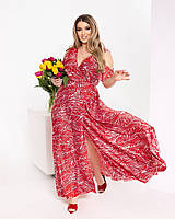 Красиве довге легке плаття на запах великого розміру 48-52, 54-58, 60-64 червоне