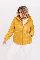 Стильная демисезонная короткая куртка больших размеров горчичная . Размеры:48-50; 52-54; 56-58; 60-62