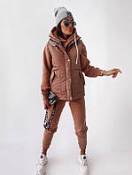 Супер теплый спортивный костюм тройка на флисе с жилетом мокко. Размеры 42- 44, 44- 46, 48- 50, 52- 54