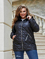 Батальная демисезонная короткая куртка стеганная больших размеров черная 48,50,52,54,56,58