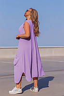 Летнее легкое платье свободного кроя сиреневое. Размеры: 50-52, 54-56,58-60,62-64