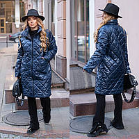 Жіноча куртка-пальто осінь — зима на синтепоні великих розмірів 42-44 46-48 50-52 54-56 синє