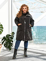 Ультрамодная зимняя куртка пальто стеганая больших размеров черная. 52-54, 56-58,60-62, 64-66