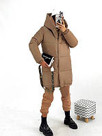 Теплющая зимняя куртка женская -пуховик с капюшоном Размеры 42, 44, 46, 48, 50,52, 54, 56 коричневая