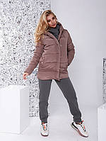 Женская теплая зимняя куртка -пуховик с капюшоном Размеры 42, 44,46,48, 50 мокко