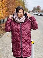 Жіноча куртка подовжена демісезонна осінь-зима великих розмірів 42-44, 46-48, 50-52, 54-56, 58-60 бордова