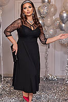 Шикарное нарядное женское платье с гипюром большого размера с 48-го по 58-ой черное