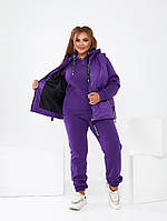 Теплий спортивний костюм-трійка на флісі з жилетом великого розміру фіолетовий. Розміри 48,50,52,54,56,58