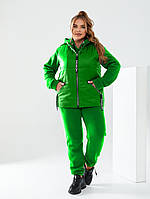 Теплий спортивний костюм-трійка на флісі з жилетом великого розміру зелений. Розміри 48,50,52,54,56,58