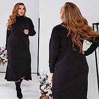 Женское теплое прямое платье миди больших размеров черное. Розміри: 48-50, 52-54, 56-60