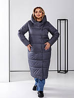Теплое зимнее женское пальто на синтепоне стеганное больших размеров: 48-50,52-54,56-58,60-62 серое