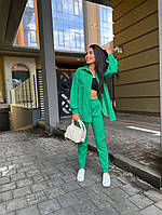 Женский брючный вельветовый костюм рубашка и джоггеры зеленый. Размеры: 42-44 и 44-46