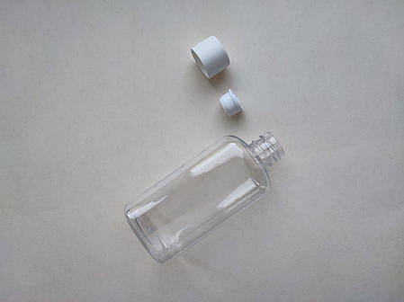 100 - 112 мл ПЕТ Блок прозорий зі вставкою і білою кришкою 20 мм ПЕТ флакон пластиковий, пластмасовий, фото 1