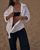 Хлопковая женская рубашка из льна с патами на рукавах, р: 42-44; 46-48 (Раз 6220/1071)