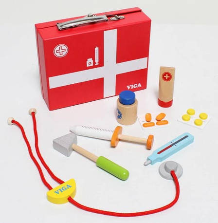Ігровий набір Валіза доктора Viga Toys 50530 дерев'яний набір 10 інструментів лікаря, фото 1