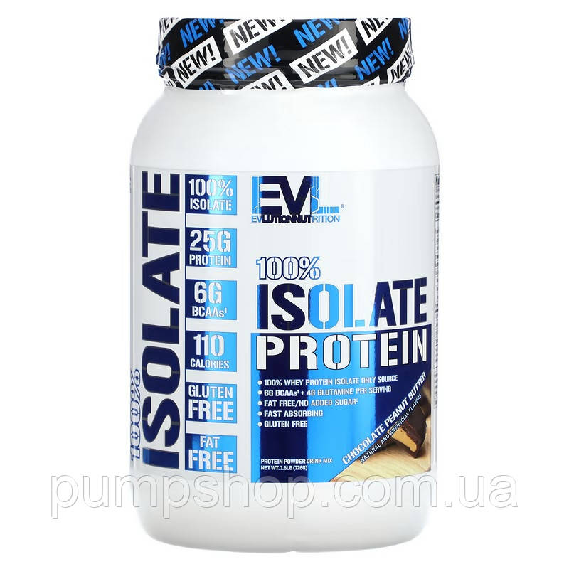 Сироватковий ізолят Evlution Nutrition 100% Isolate Protein 726 г (23 порц.) (Шоколадна арахісова паста)
