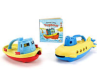 Набір еко іграшок Буксир, Підводний човен і книга Green Toys Tugboat Blue, Submarine Blue and Tug Board Book