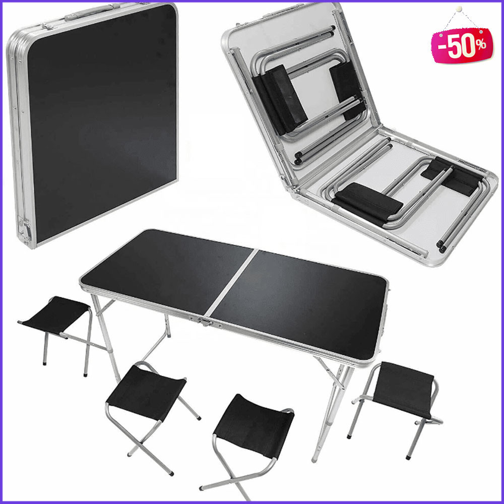 Стіл складаний зі стільцями алюмінієвий для пікніка та туризму Folding Table, Кемпінговий розкладний чорний стіл