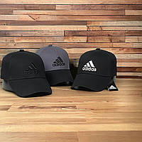 Кепка для парня летняя спортивная Adidas | Бейсболка серая хлопковая с черным вышитым лого Адидас