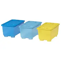 ІКЕА GLIS Коробка з кришкою, жовто-синя, 17х10 см 90466155