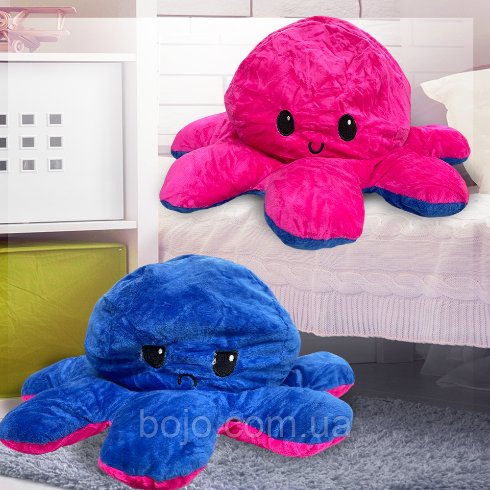 Восьминіг-перевертень двостороння іграшка - антистрес 30 см, Синій/Малиновий (GZ)
