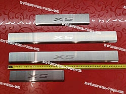 BMW X5 II/ III *2007-2018 рік БМВ Х5 Накладки на пороги САТИН НЕРЖ з логотипом 4 одиниці