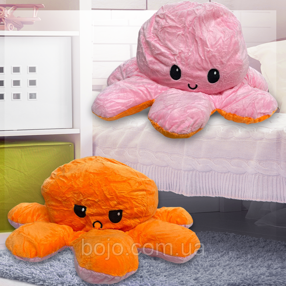Восьминіг-перевертень двостороння іграшка - антистрес 30 см, Рожевий/Помаранчевий (GZ)