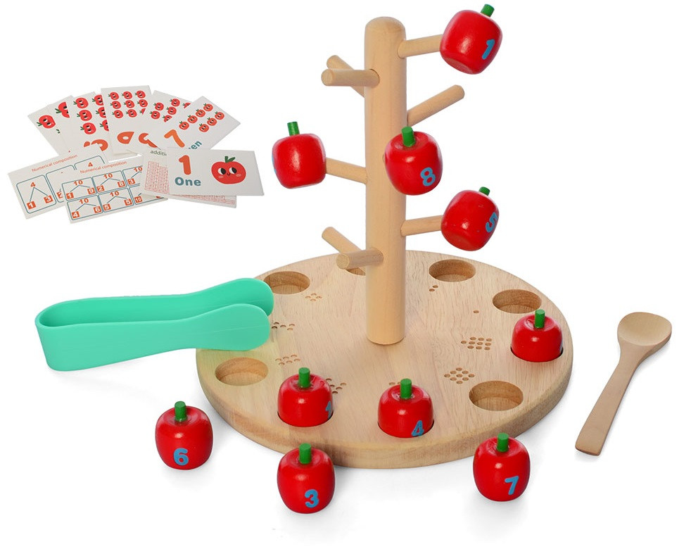 Детский развивающий центр-игрушка MD 2635 Деревянная игровое поле в виде дерева с яблоками - фото 1 - id-p2181642140