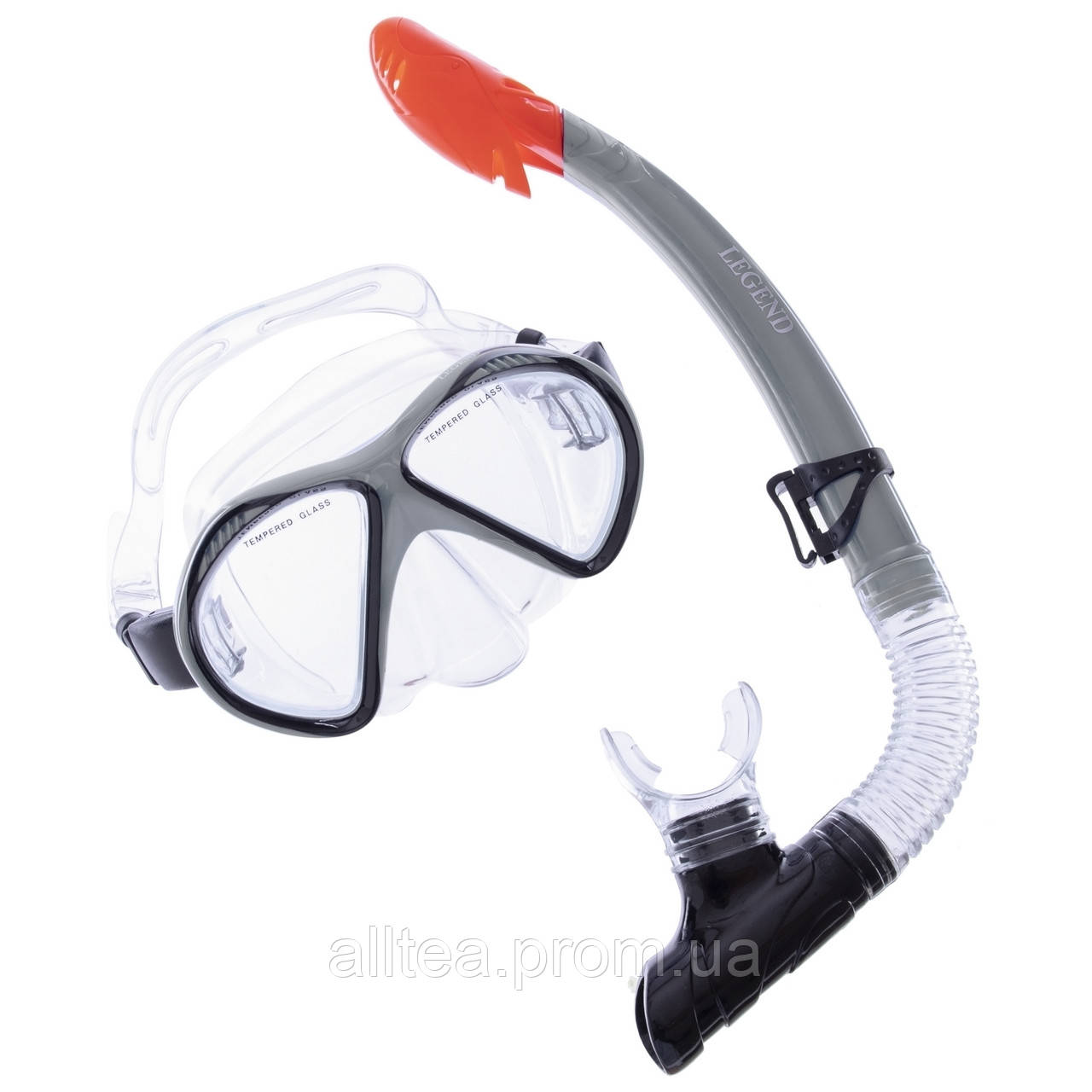 Набор для плавания маска c трубкой LEGEND M293P-SN110-PVC цвет черный-серый-прозрачный at - фото 1 - id-p2181649031