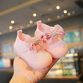 Туфельки для малюків, пінетки на дівчинку, взуття для найменших рожеві туфлі з бантиком 19 р.-13,5 см