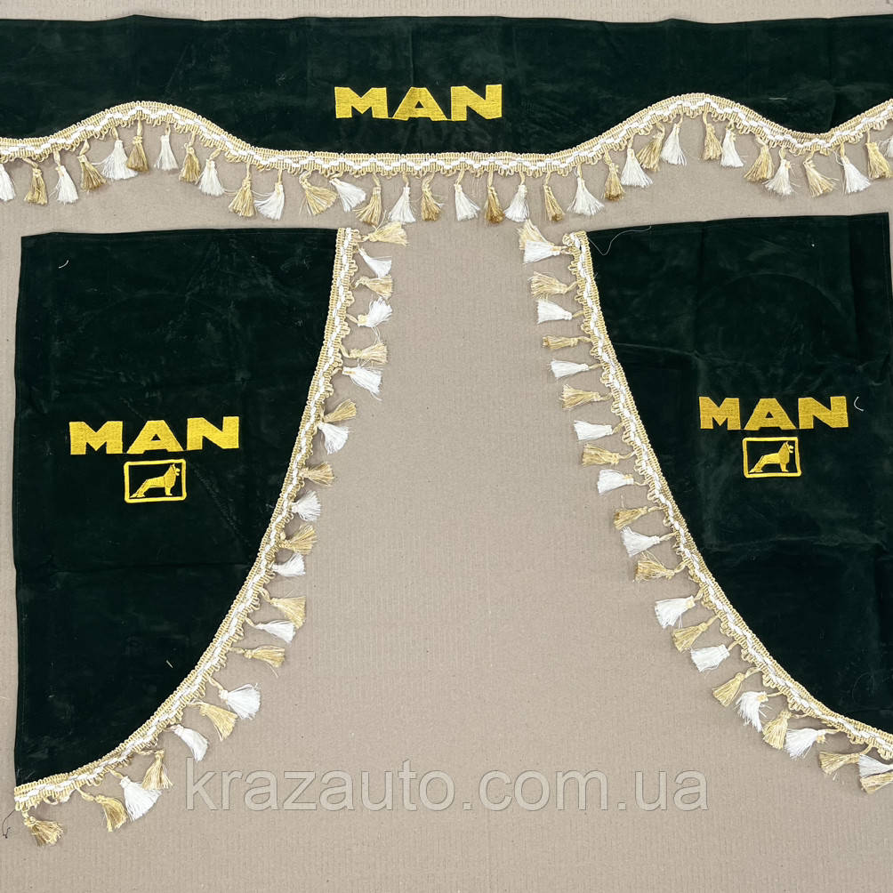 Комплект штор MAN зелений (ламбрекен лобового та куточки бічного скла), фото 1