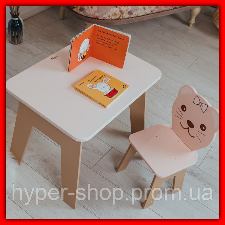 Дерев'яний універсальний столик пенал зі стільчиком, комплект дитячих меблів для творчості розвитку та занять