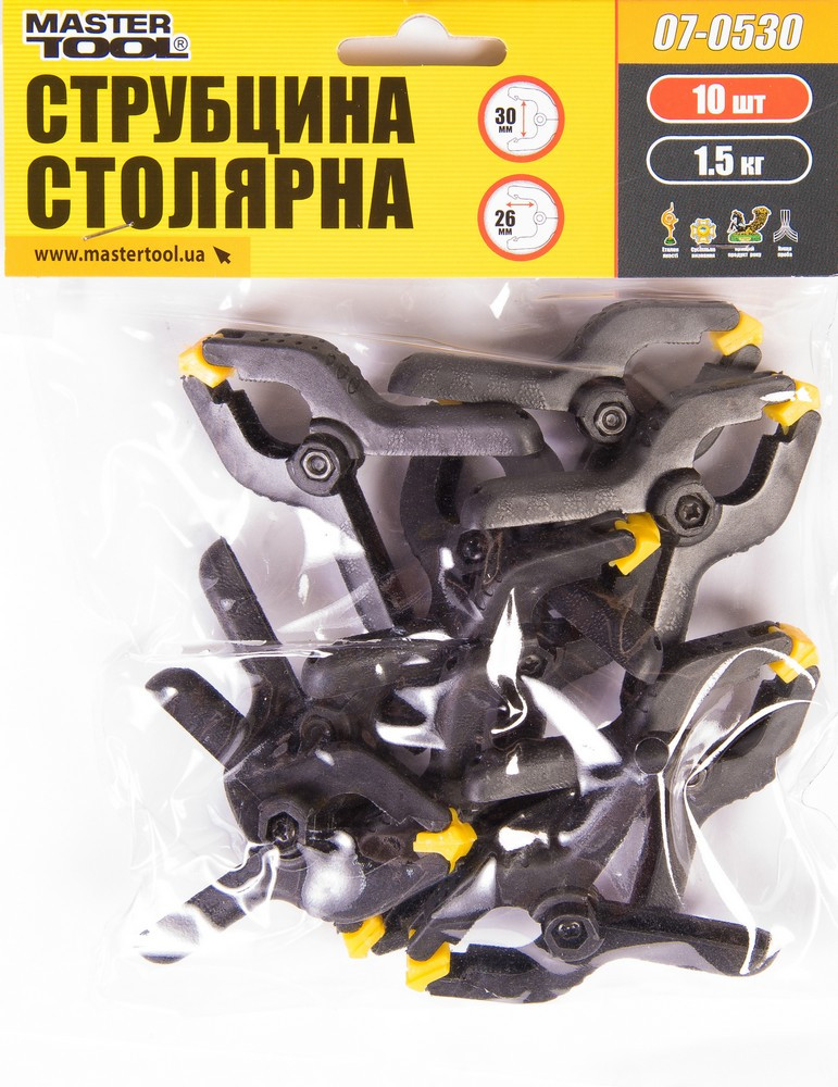 Струбцина столярная тип "a" 60мм ширина захвата 30мм сила зажатия 1.5 кг набор 10шт Mastertool 07-0530 - фото 2 - id-p1658024984