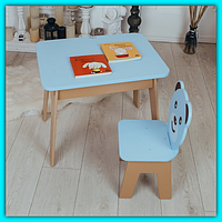 Красивый детский столик дошкольный с ящиком и стульчиком, набор мебели стол стул для занятий и обучения малыша Голубой