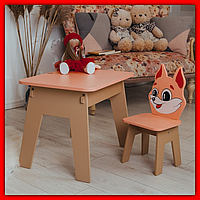 Красивый детский столик дошкольный с ящиком и стульчиком, набор мебели стол стул для занятий и обучения малыша Оранжевый