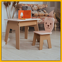 Детский яркий деревянный комплект столик с нишей и стул, набор деревянной мебели для ребенка и его творчества