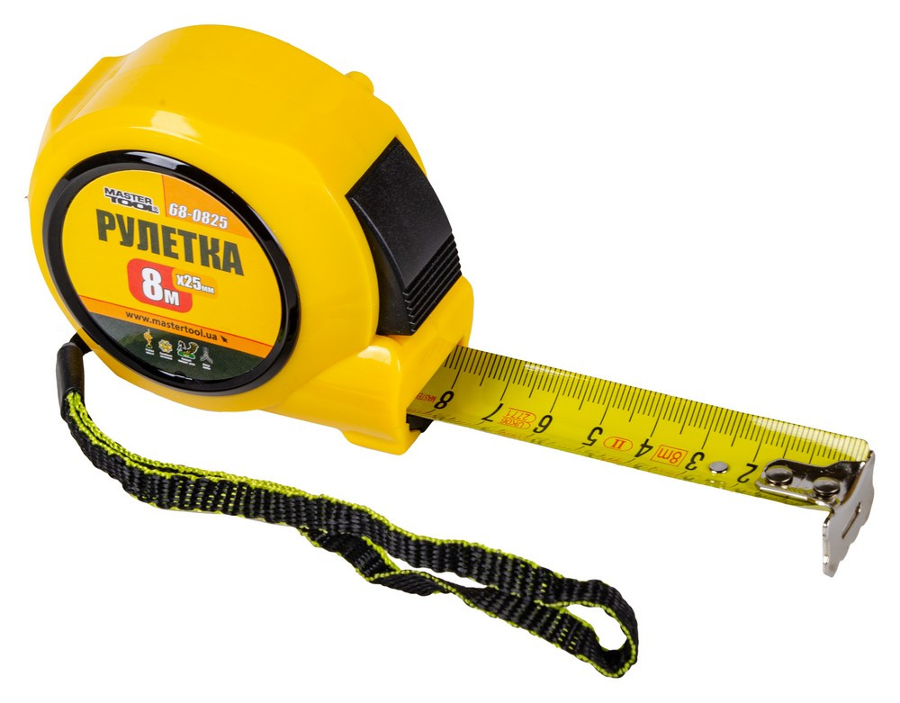 Рулетка 8м 25мм з автоматичним фіксатором полотна Mastertool 68-0825