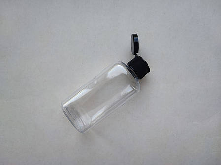 100 - 112 мл ПЕТ флакон Блок прозорий з кришкою чорною фліп-топ 20 мм, пляшка, ємність, пластиковий, пластмасовий, фото 1