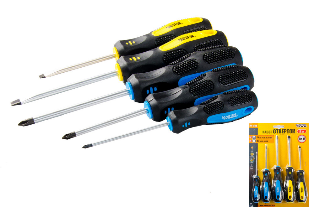 Набір викруток 5шт (ph0х75/1х75/2х100/sl5х75/6х100 мм) Mastertool 40-1505