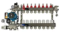 Коллектор теплого пола "ЕР" Чехия (нержавейка) 8 контуров в сборе с насосом с нижним подключением