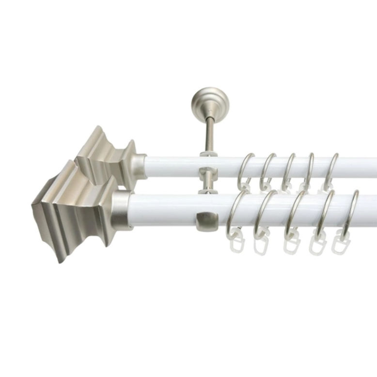 Карниз кований для штор подвійний silver white Верді пара 16мм діаметр гладка комплект, фото 1