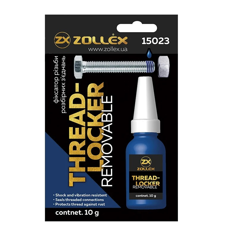 Фіксатор різьби для розбірних з`єднань, Zollex, синій (10ml)