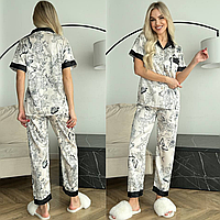 Жіноча піжама Шовкова Армані сорочка та штани для дівчат Домашній костюм із принтом біла